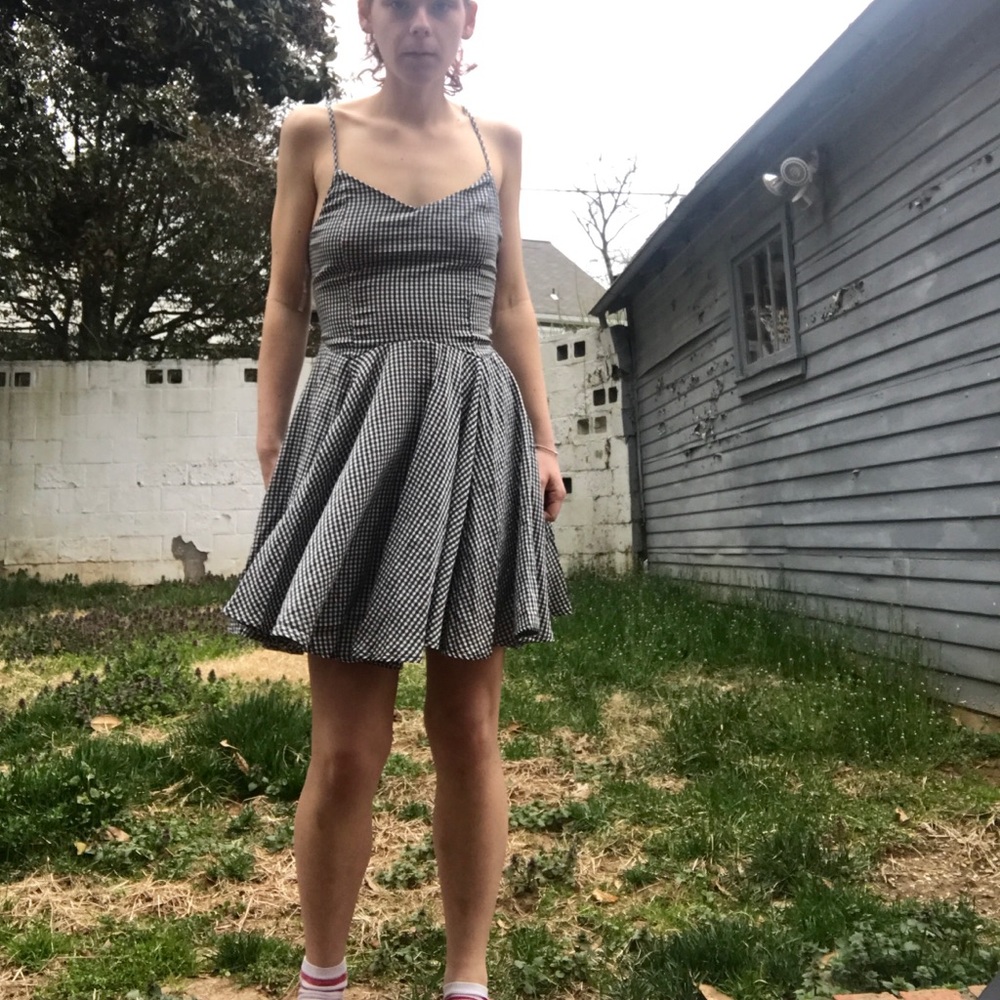 Gingham lace back dress